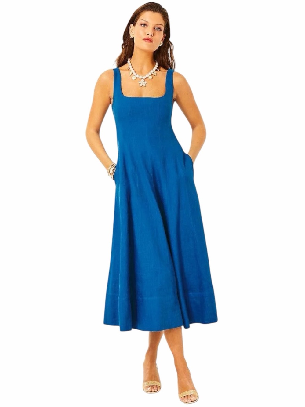 Lilly Pulitzer Barton Blue Sleeveless Linen Calina Midi Sundress Size 4